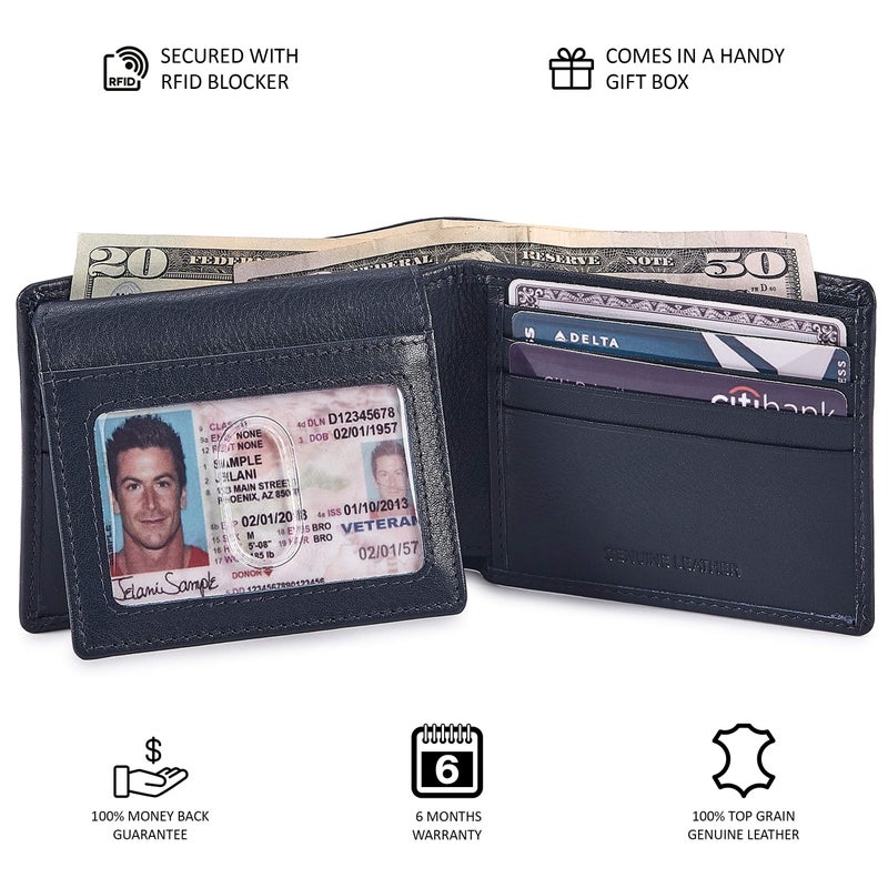 Cochoa Bifold Wallet for Men's Real Genuine Slim Leather RFID Blocking 2 ID Windows Stylish Travel Gift Box (NAPA, MIDNIGHT NAVY) - Image 5